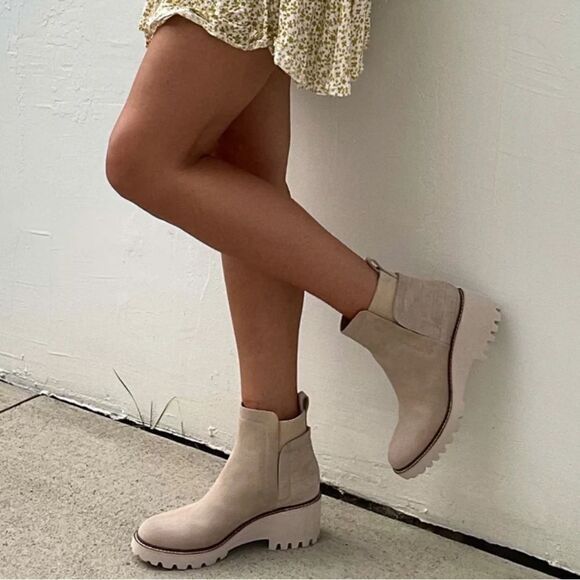 Dolce Vita Shoes - Dolce Vita Huey H2O Water-Resistant Suede Crocodile Embossed Lug Booties Sz 8.5